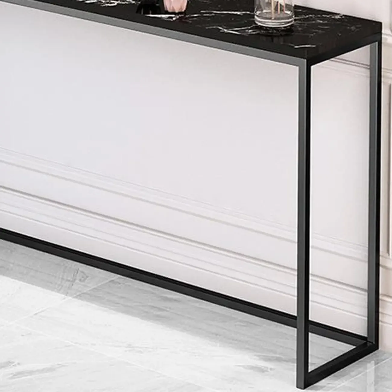 Minimalist Black Metal Bar Tables with Stone Top Image - 7