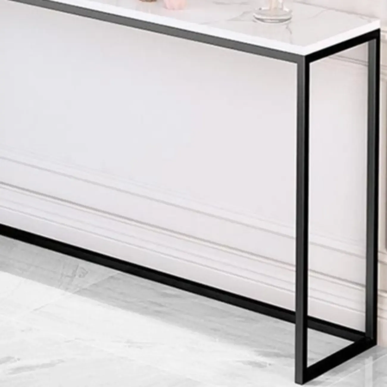Minimalist Black Metal Bar Tables with Stone Top Image - 8