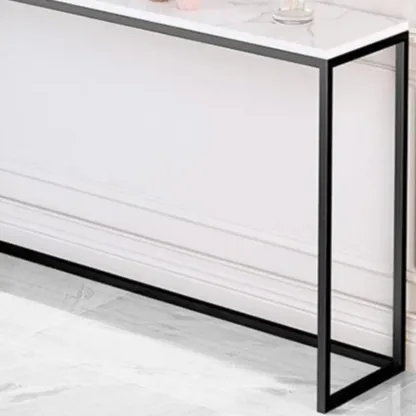 Minimalist Black Metal Bar Tables with Stone Top Image - 8