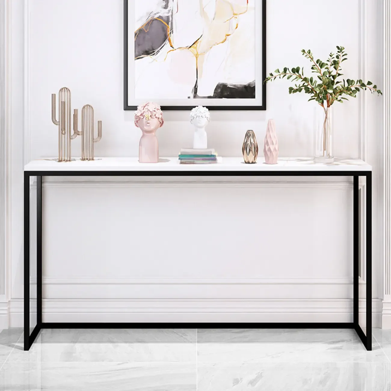 Minimalist Black Metal Bar Tables with Stone Top Image - 9