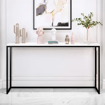 Minimalist Black Metal Bar Tables with Stone Top Image - 9