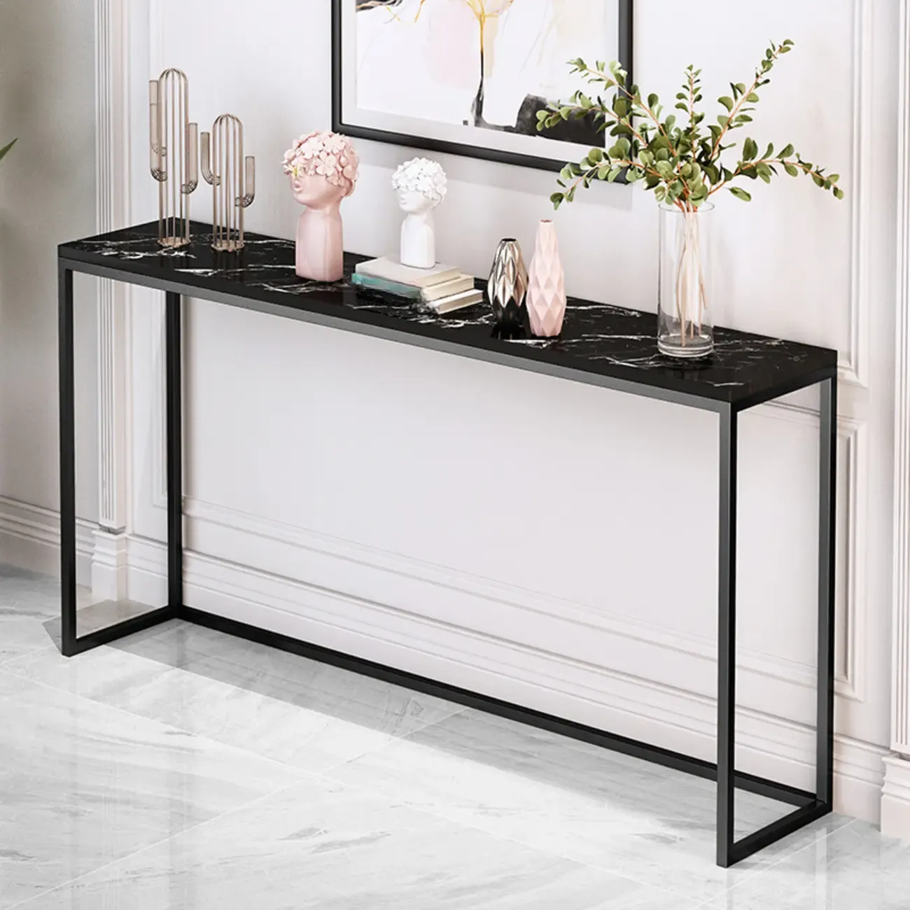 Minimalist Black Metal Bar Tables with Stone Top Image - 10