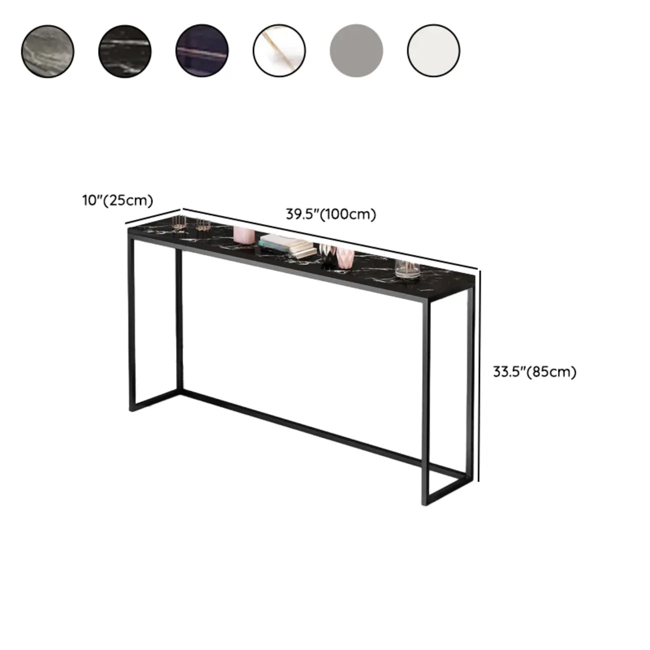 Minimalist Black Metal Bar Tables with Stone Top #size