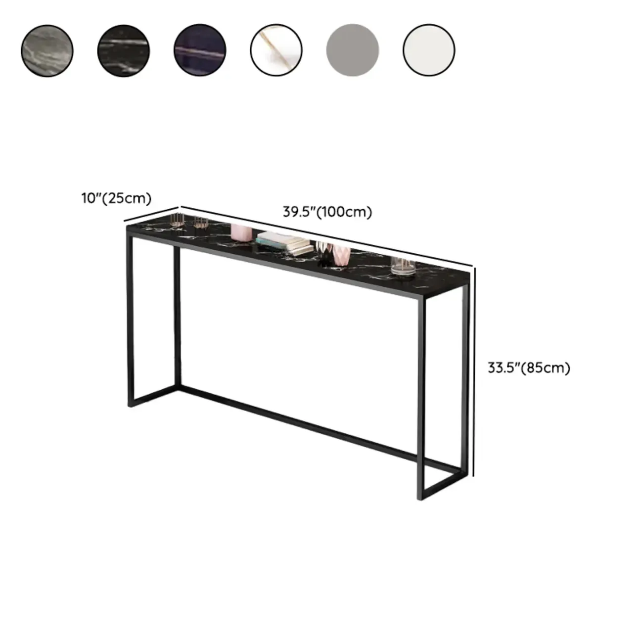 Minimalist Black Metal Bar Tables with Stone Top #size