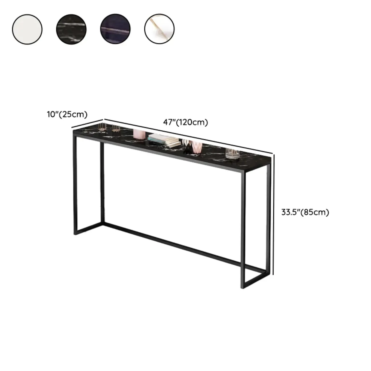 Minimalist Black Metal Bar Tables with Stone Top Image - 12