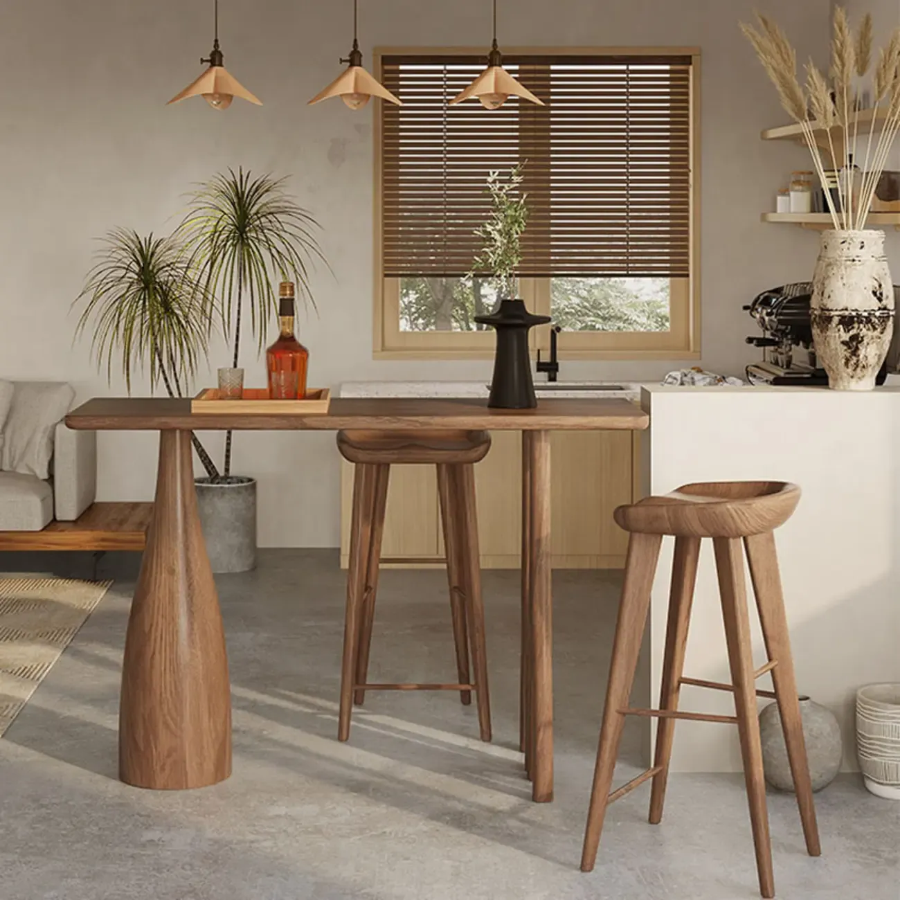 Stylish Brown Natural Wooden Bar Table for Home Bistro Image - 3