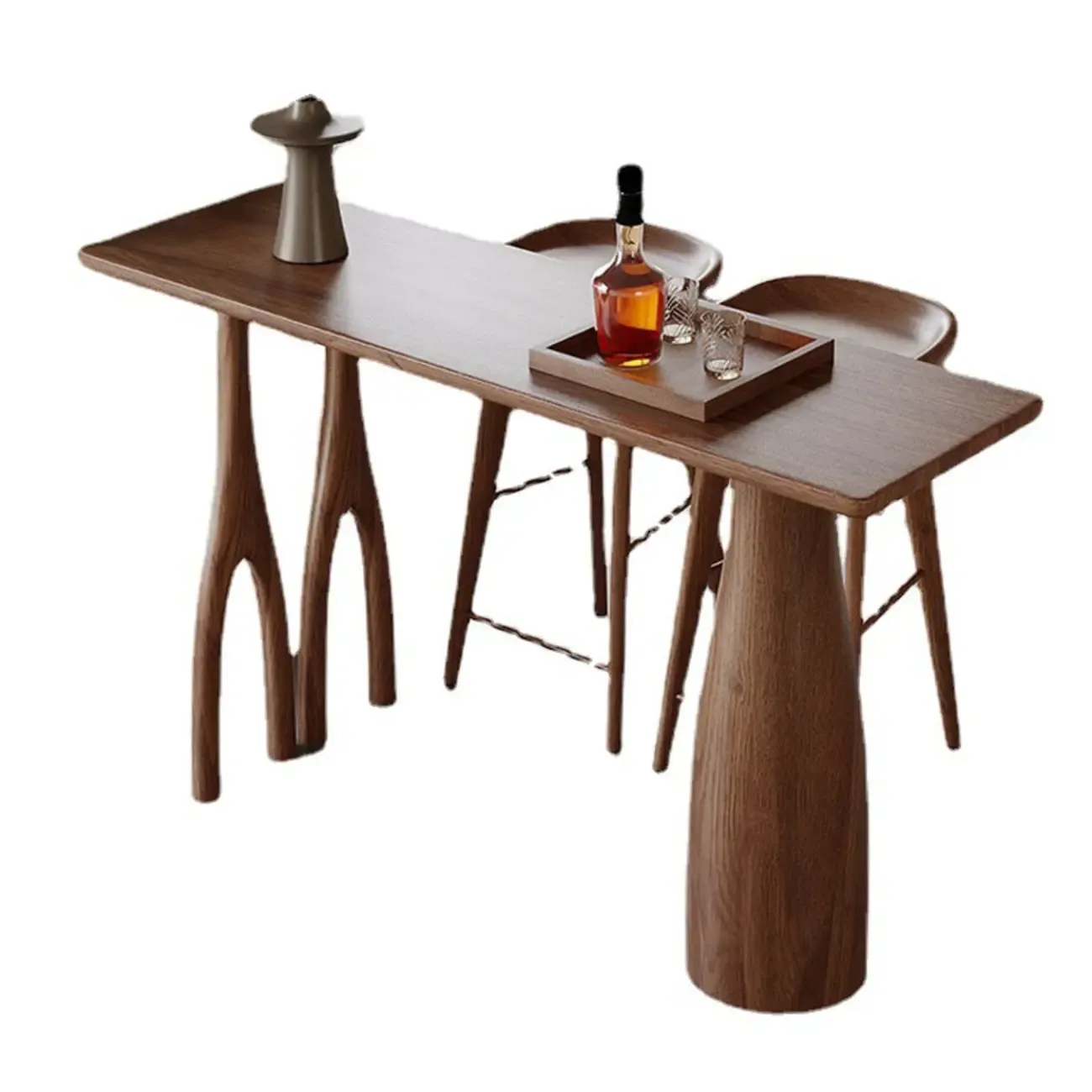 Stylish Brown Natural Wooden Bar Table for Home Bistro Image - 6