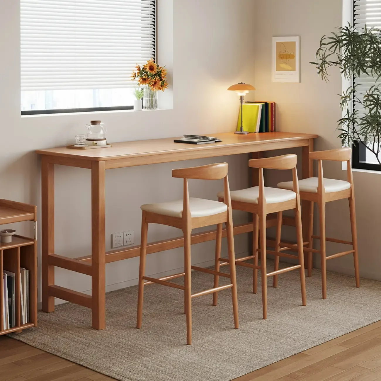Modern Rubberwood Bar Tables with Trestle Base Image - 2