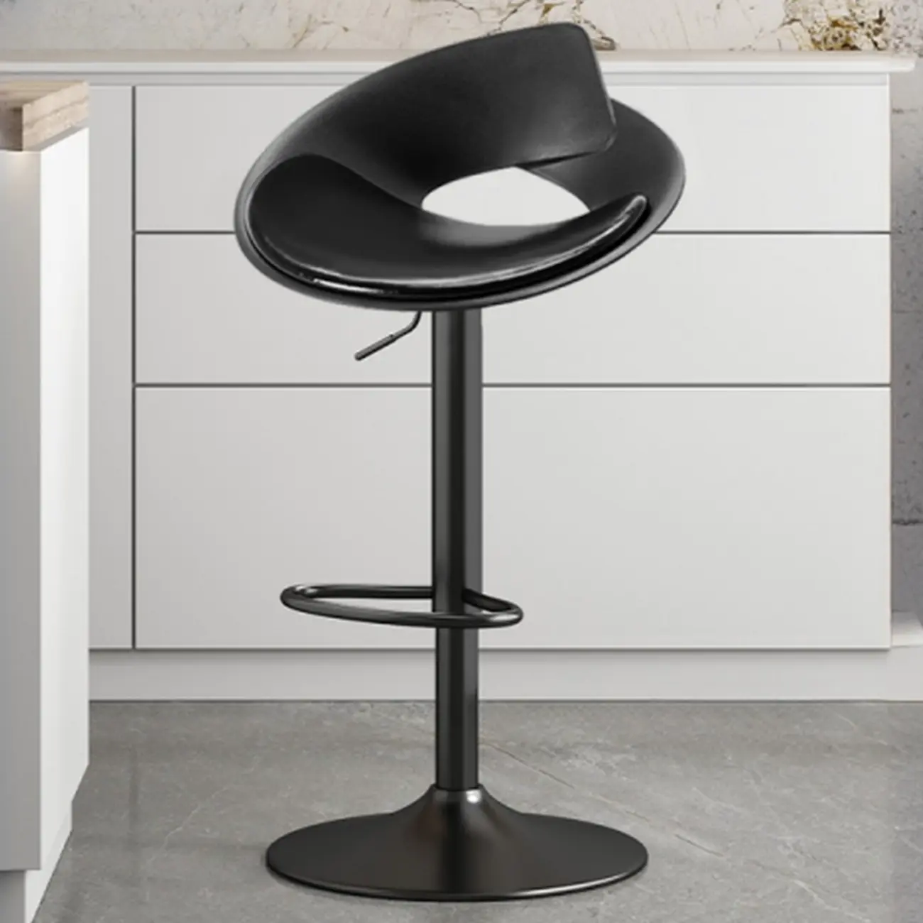 Minimalist Plastic Swivel Bar Stools with Upholstered for Kitchen Image - 2 | homeyfad
