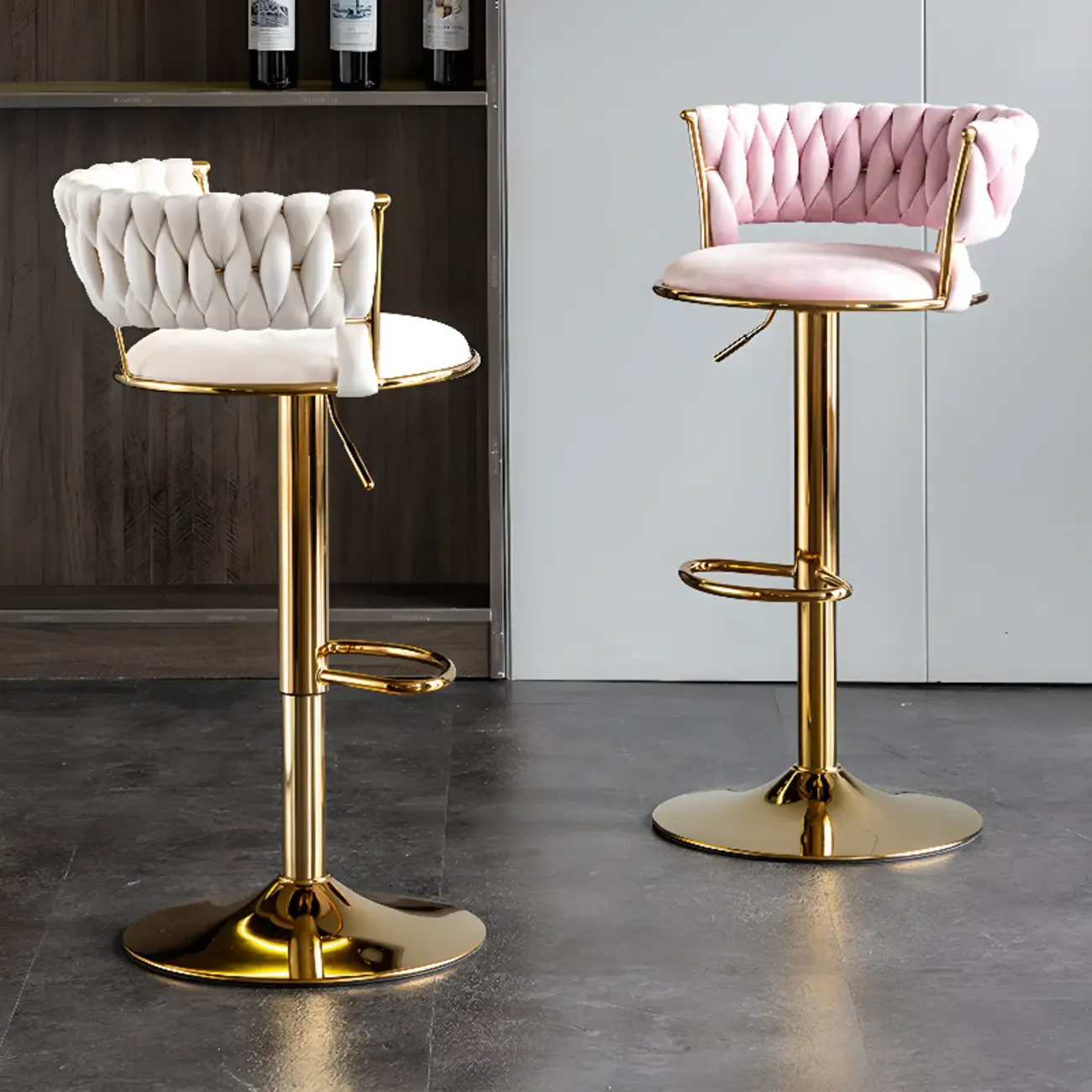 Modern Velvet Swivel Adjustable Bar Stools Image - 1