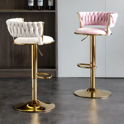 Modern Velvet Swivel Adjustable Bar Stools  Image - 1
