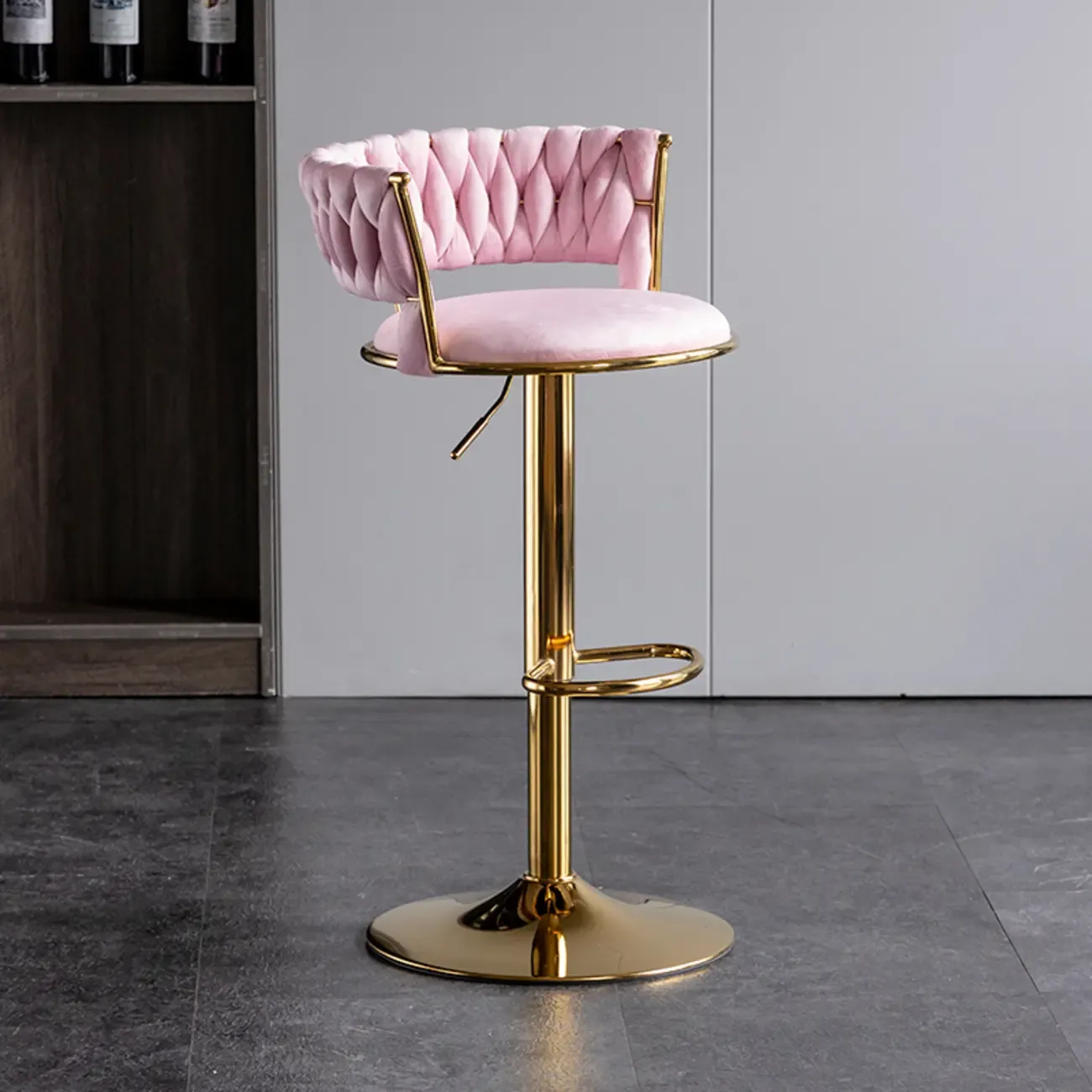 Modern Velvet Swivel Adjustable Bar Stools Image - 2