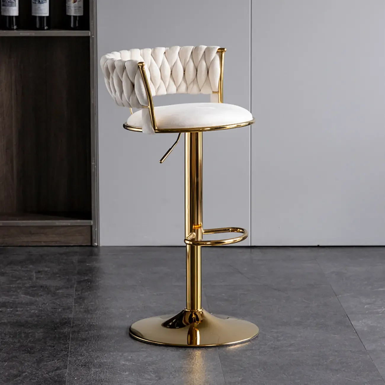 Modern Velvet Swivel Adjustable Bar Stools Image - 3