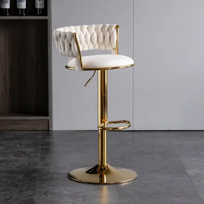 Modern Velvet Swivel Adjustable Bar Stools  Image - 3