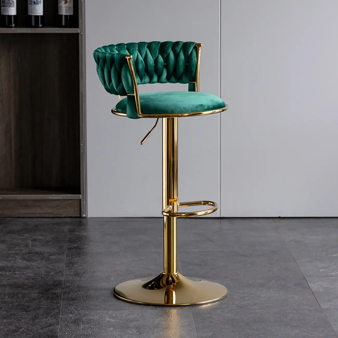 Modern Velvet Swivel Adjustable Bar Stools Image - 6