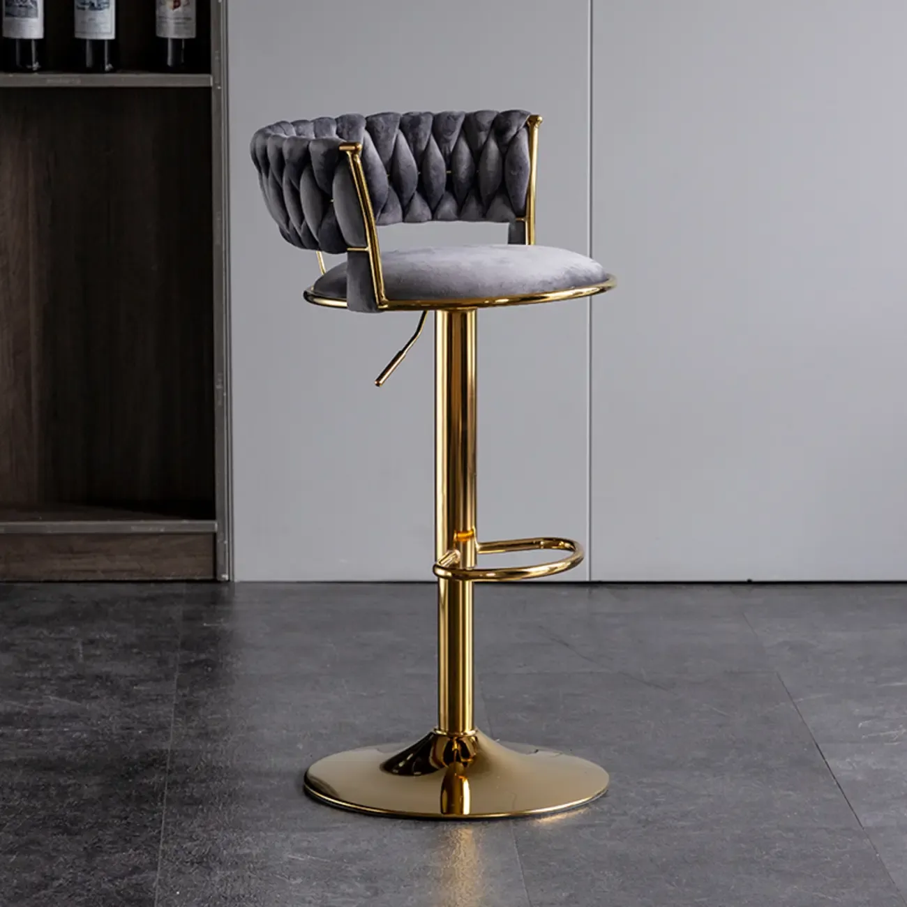 Modern Velvet Swivel Adjustable Bar Stools Image - 7