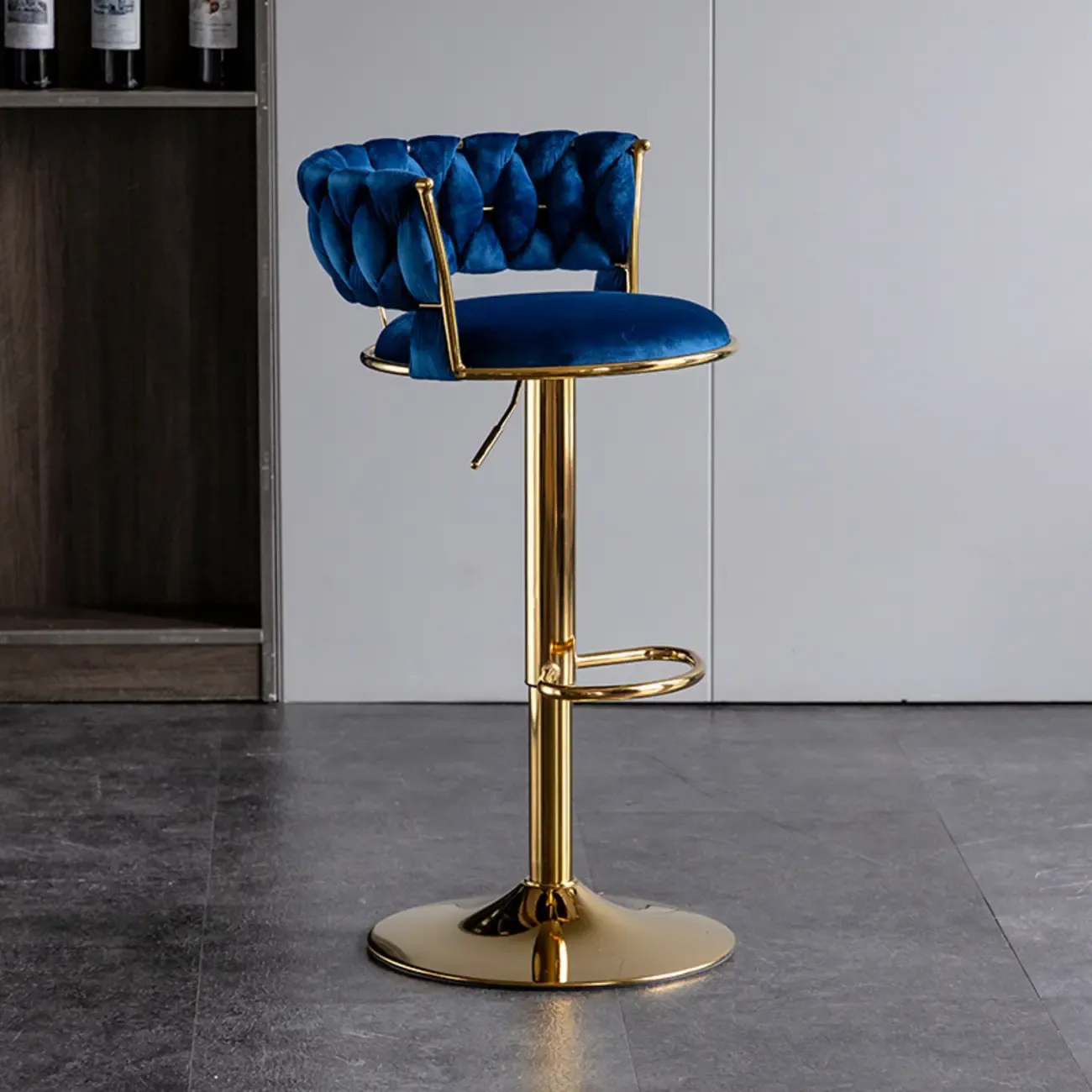 Modern Velvet Swivel Adjustable Bar Stools Image - 10