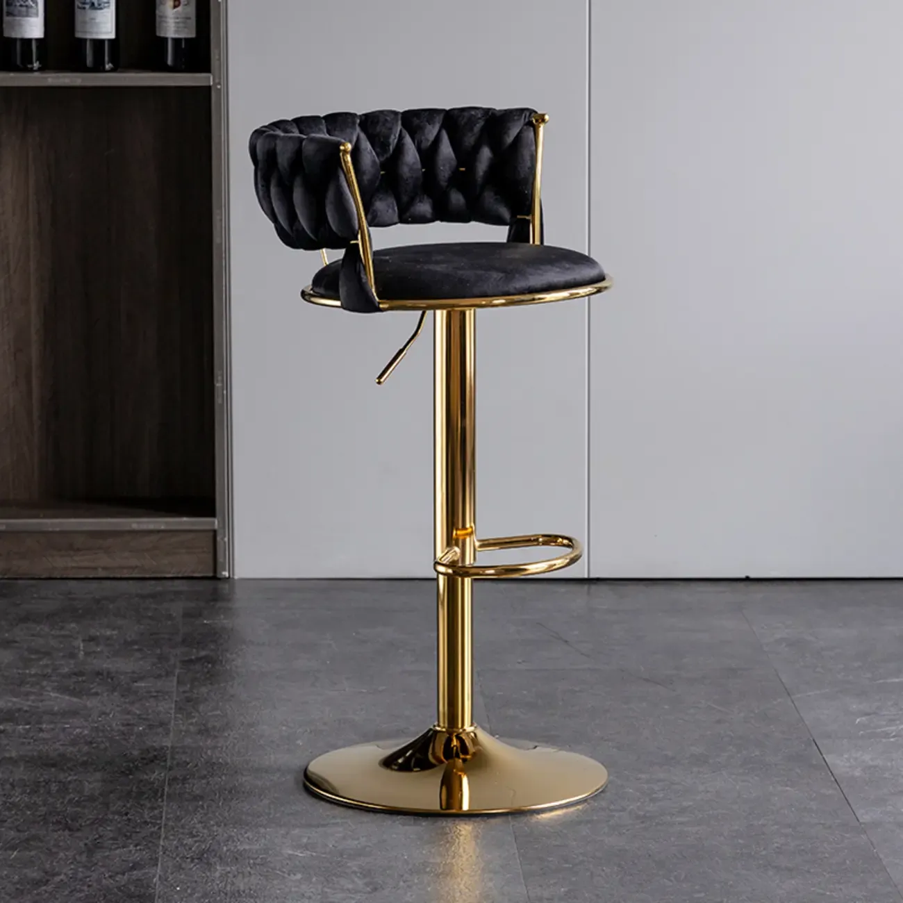 Modern Velvet Swivel Adjustable Bar Stools Image - 12