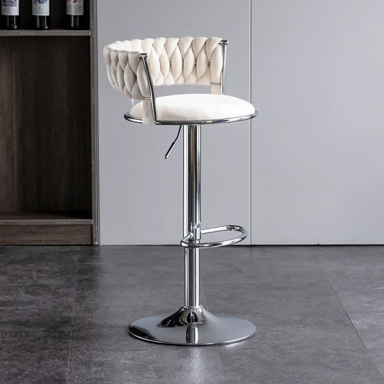 Modern Velvet Swivel Adjustable Bar Stools Image - 16