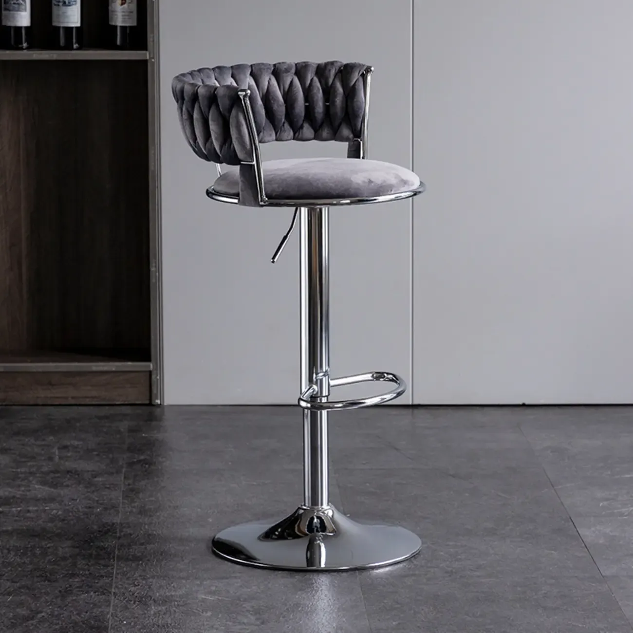 Modern Velvet Swivel Adjustable Bar Stools Image - 18