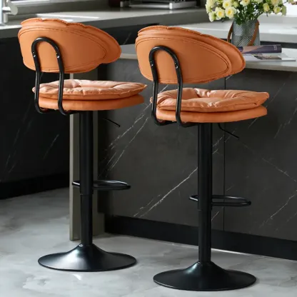 Modern Tufted Upholstered Bow Back Adjustable Bar Stools Image - 1