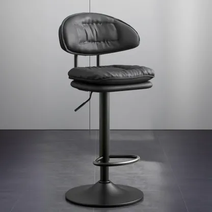 Modern Tufted Upholstered Bow Back Adjustable Bar Stools Image - 4