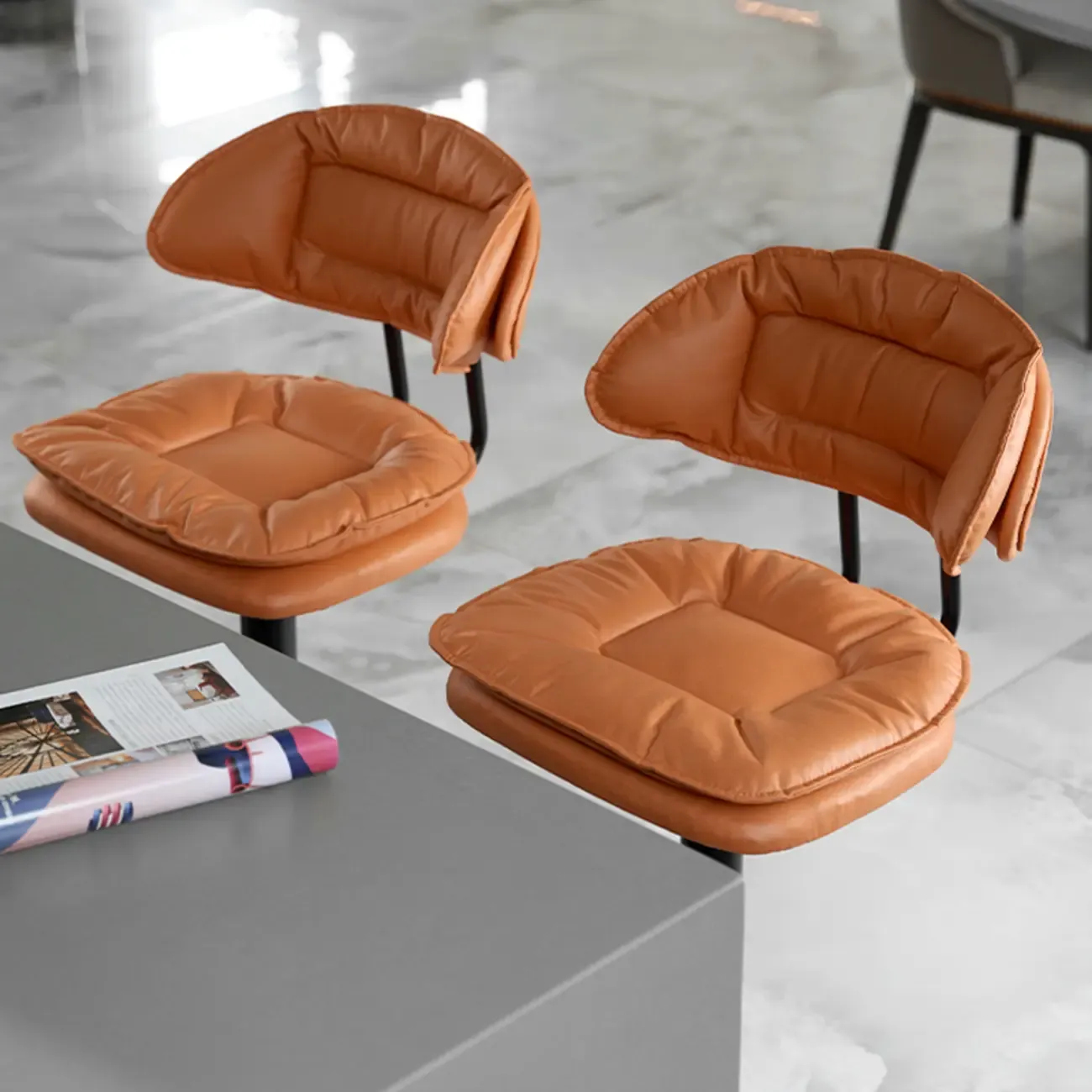 Modern Tufted Upholstered Bow Back Adjustable Bar Stools Image - 2