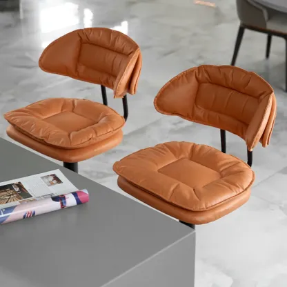 Modern Tufted Upholstered Bow Back Adjustable Bar Stools Image - 2