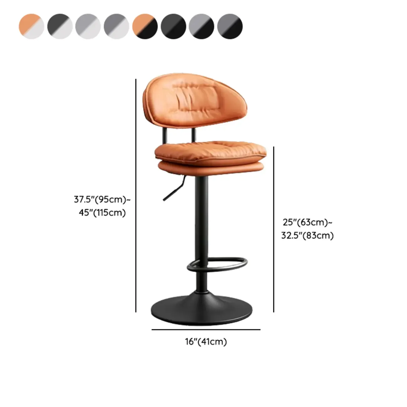 Modern Tufted Upholstered Bow Back Adjustable Bar Stools #size