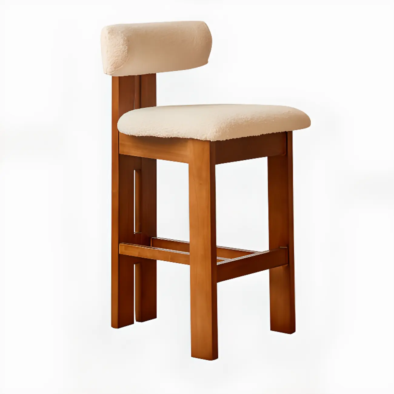 Wooden Boucle Cushioned Backrest Bar Stool | homeyfad