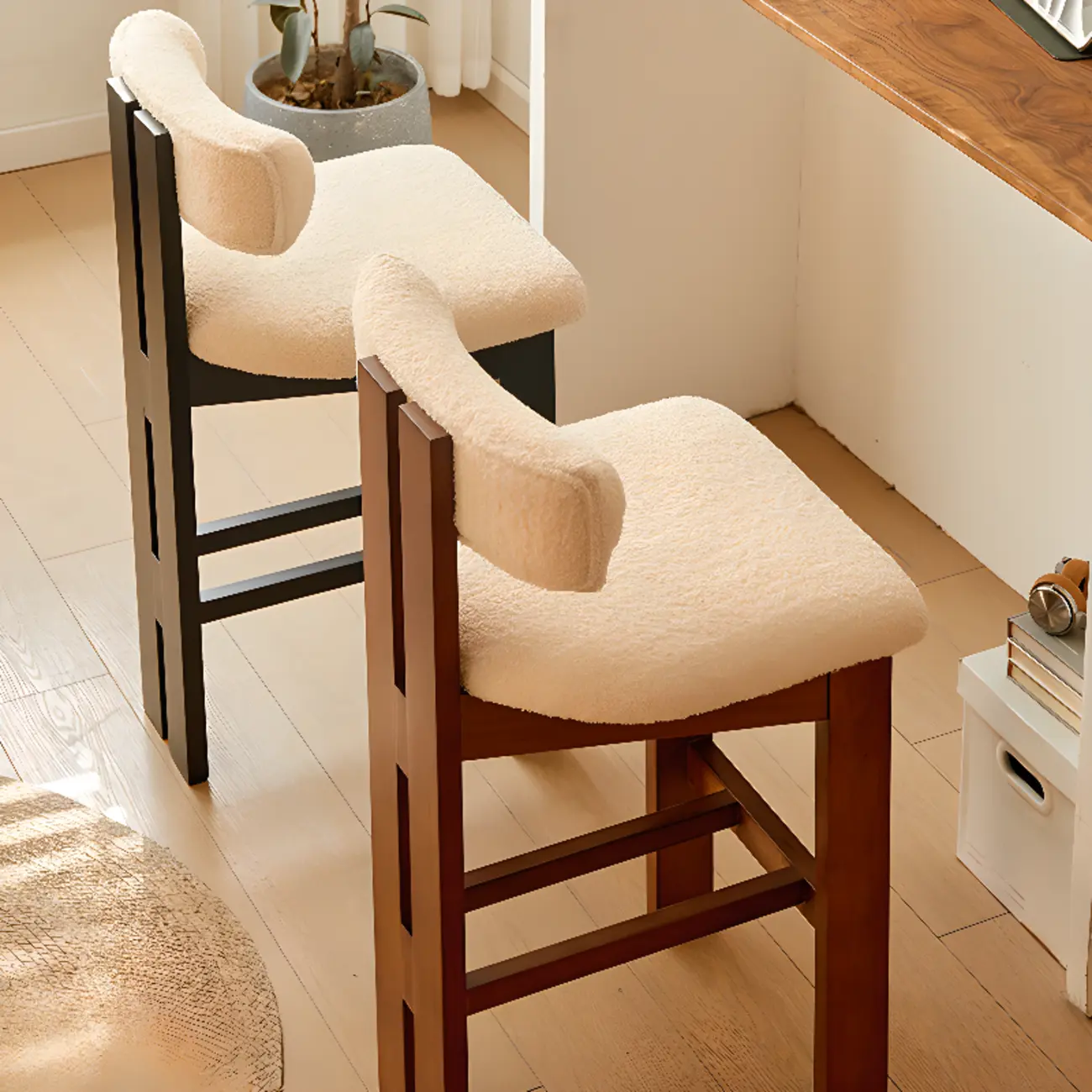 Wooden Boucle Cushioned Backrest Bar Stool | homeyfad