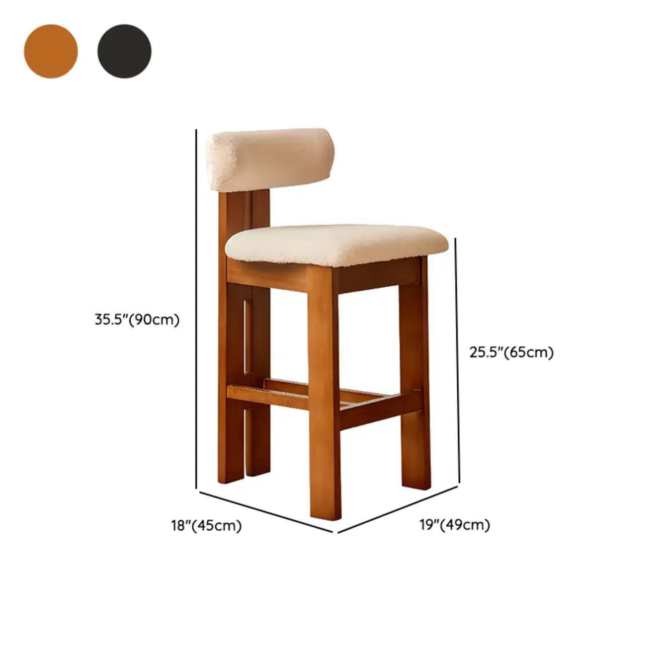 Wooden Boucle Cushioned Backrest Bar Stool