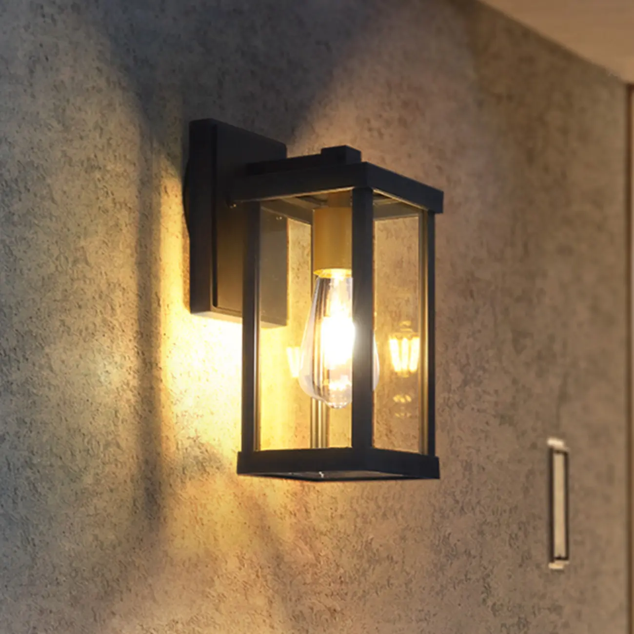 Industrial Metal Rectangle Glass Shade LED Outdoor Wall Light Image - 2 | homeyfad