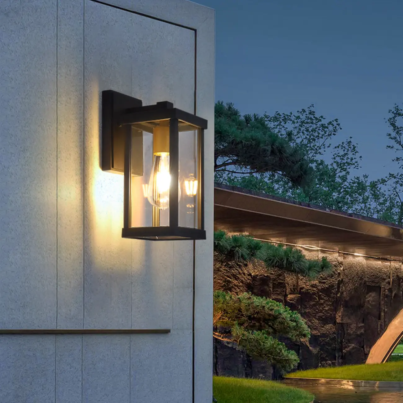 Industrial Metal Rectangle Glass Shade LED Outdoor Wall Light Image - 1 | homeyfad