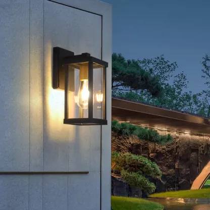 Industrial Metal Rectangle Glass Shade LED Outdoor Wall Light Image - 1