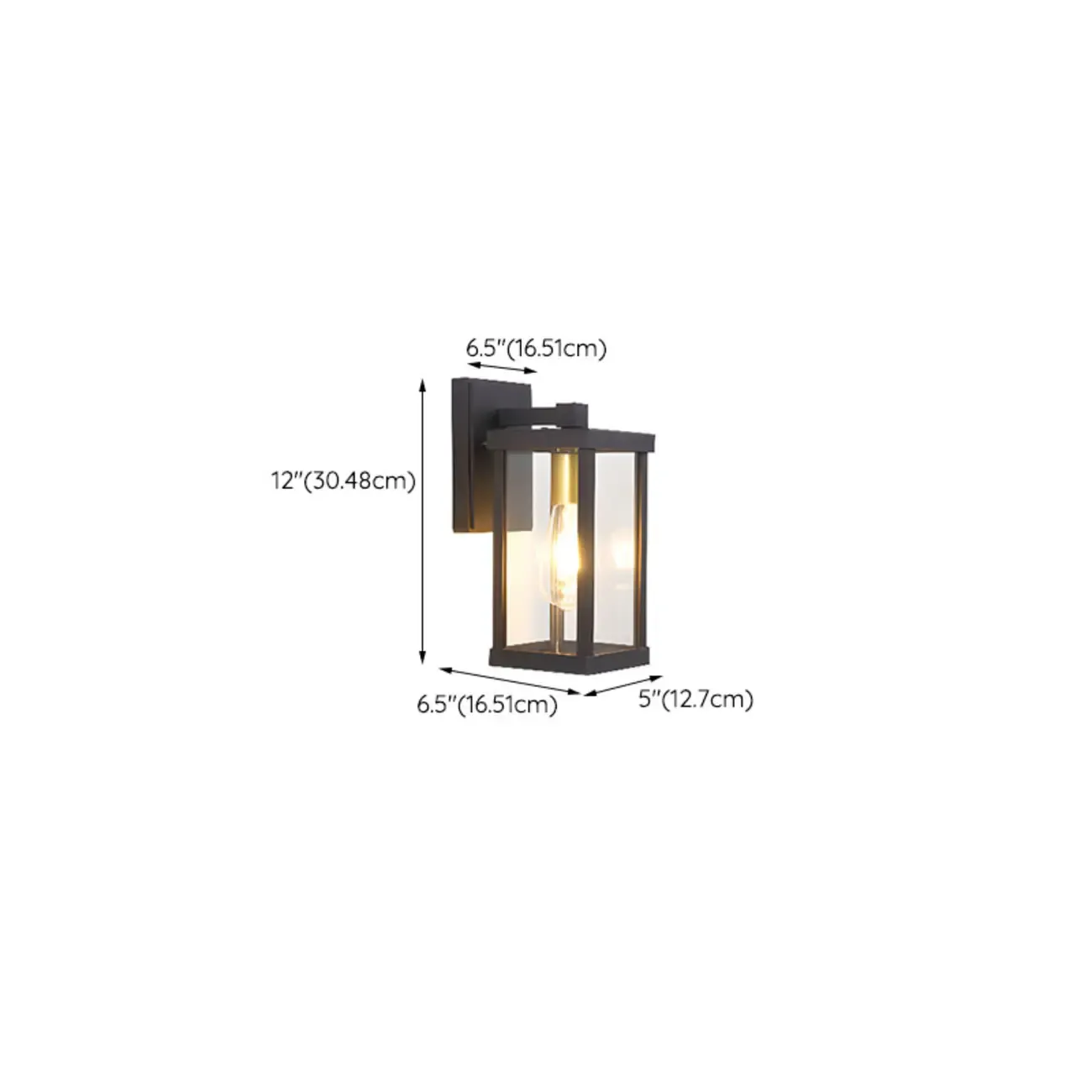 Industrial Metal Rectangle Glass Shade LED Outdoor Wall Light #size