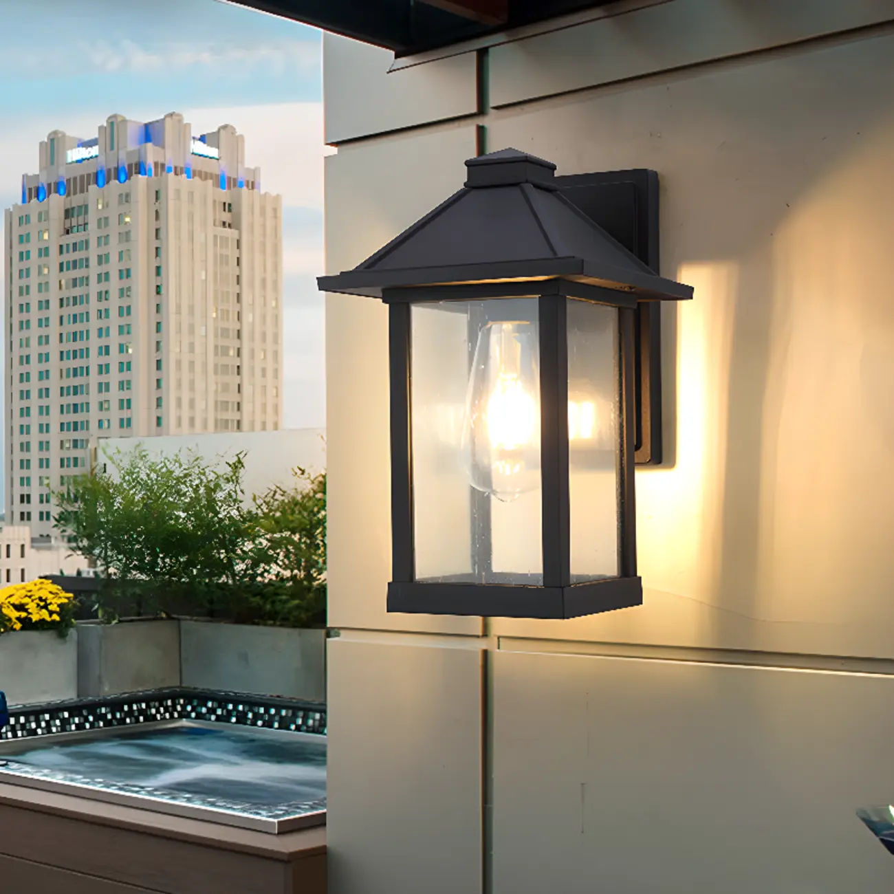 Modern Outdoor Wall Light Metal Black Geometric Glass Shade Image - 1 | homeyfad