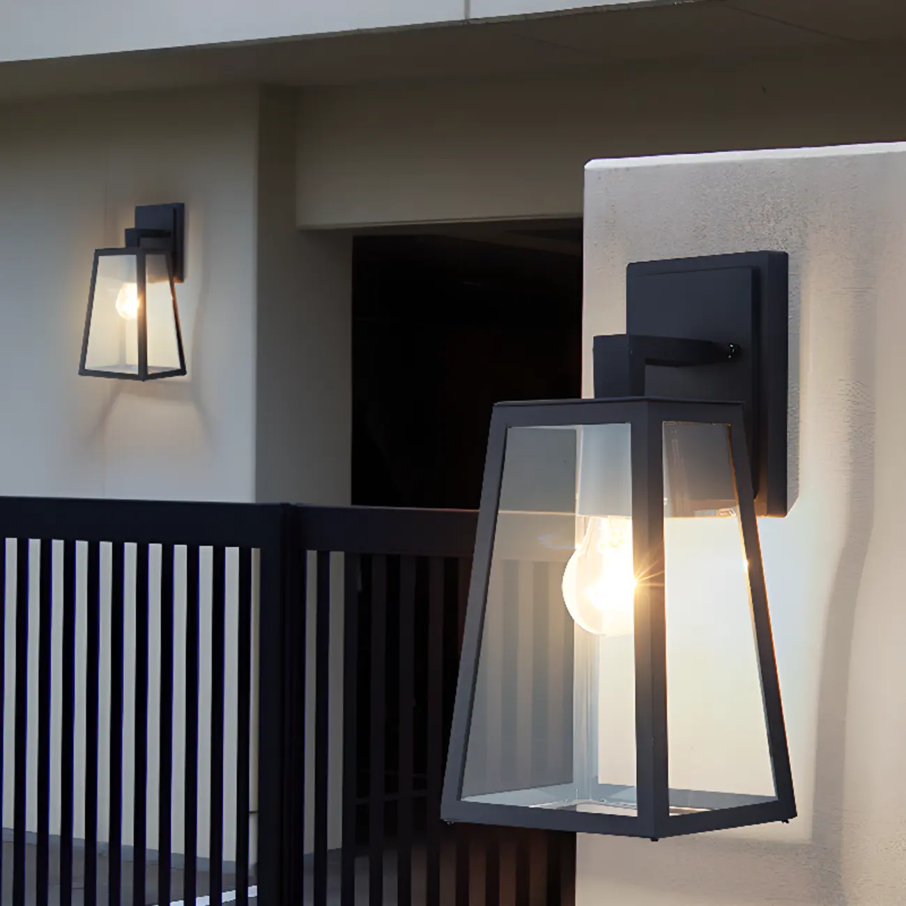Modern Outdoor Wall Light Metal Black Geometric Glass Shade Image - 2 | homeyfad