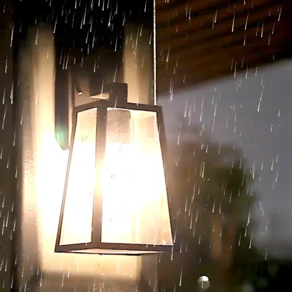 Modern Outdoor Wall Light Metal Black Geometric Glass Shade Image - 3