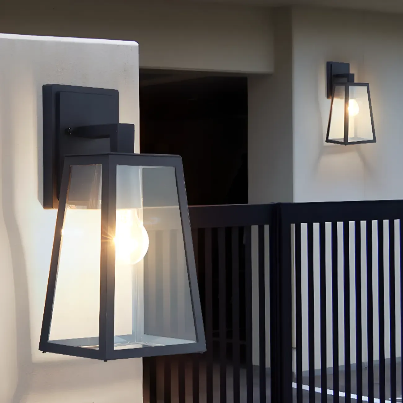 Modern Outdoor Wall Light Metal Black Geometric Glass Shade Image - 4