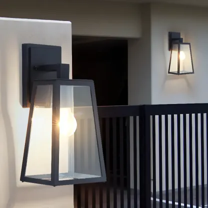 Modern Outdoor Wall Light Metal Black Geometric Glass Shade Image - 4