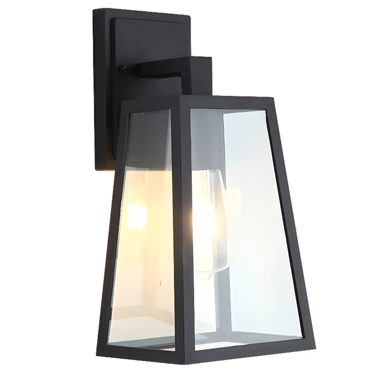 Modern Outdoor Wall Light Metal Black Geometric Glass Shade Image - 7 | homeyfad
