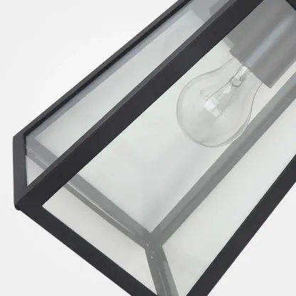 Modern Outdoor Wall Light Metal Black Geometric Glass Shade Image - 11