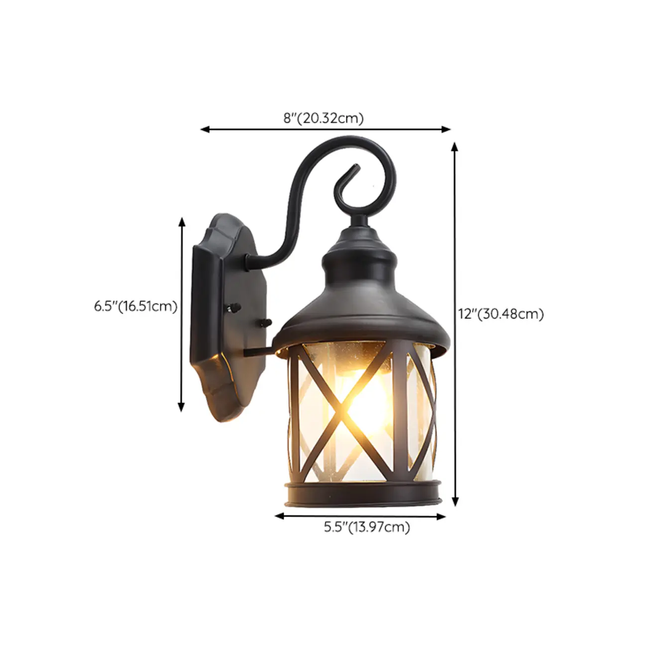 Modern Outdoor Wall Light Metal Black Geometric Glass Shade #size | homeyfad