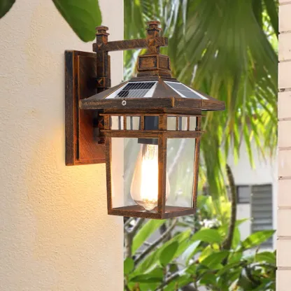 Vintage Bronze and Black Solar Lantern Wall Sconce Image - 1