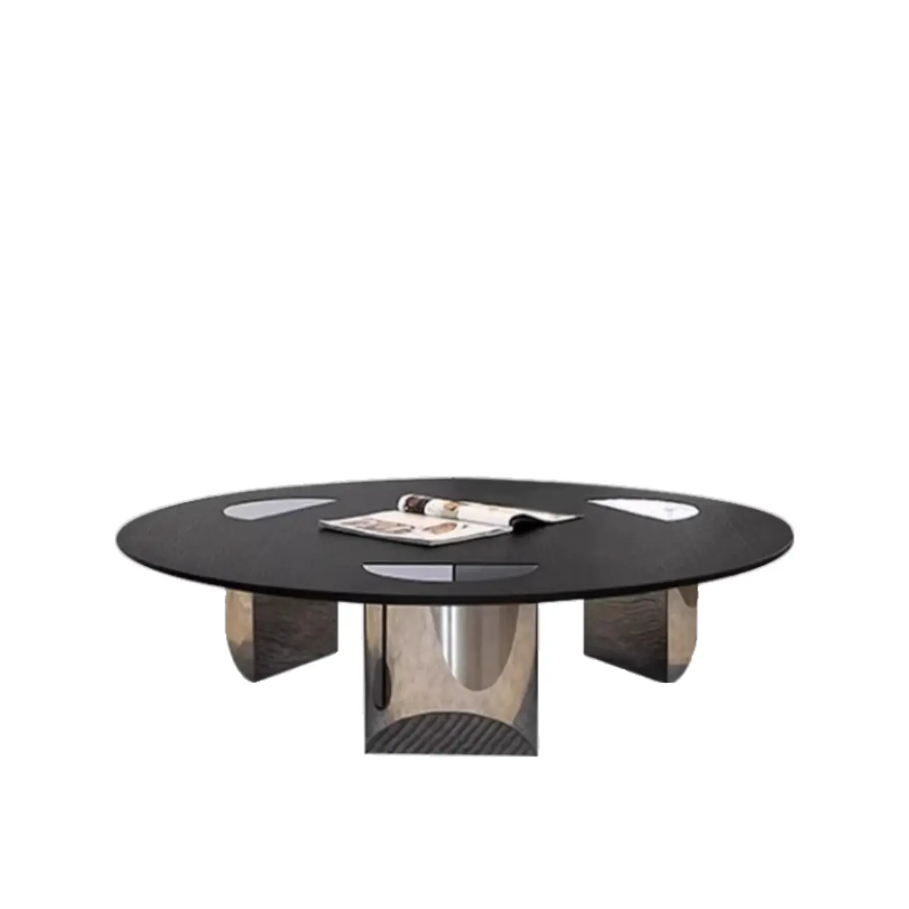Glam Wood Black Round Table with Abstract Tripod Base Image - 5 | homeyfad