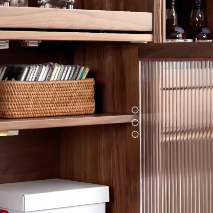 Modern Brown Wood Glass Door Adjustable Shelf Storage Cabinet Image - 5