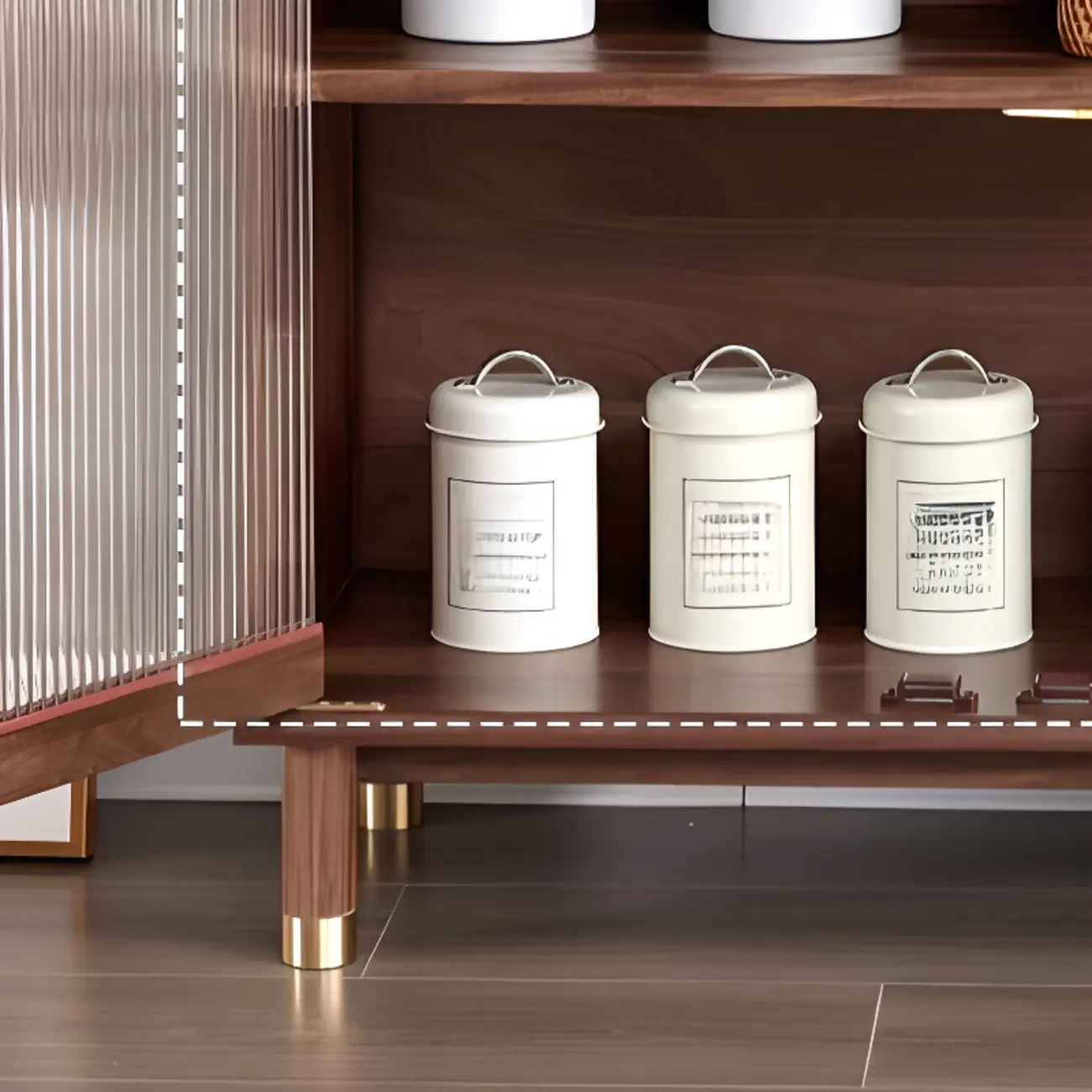 Modern Brown Wood Glass Door Adjustable Shelf Storage Cabinet Image - 7 | homeyfad