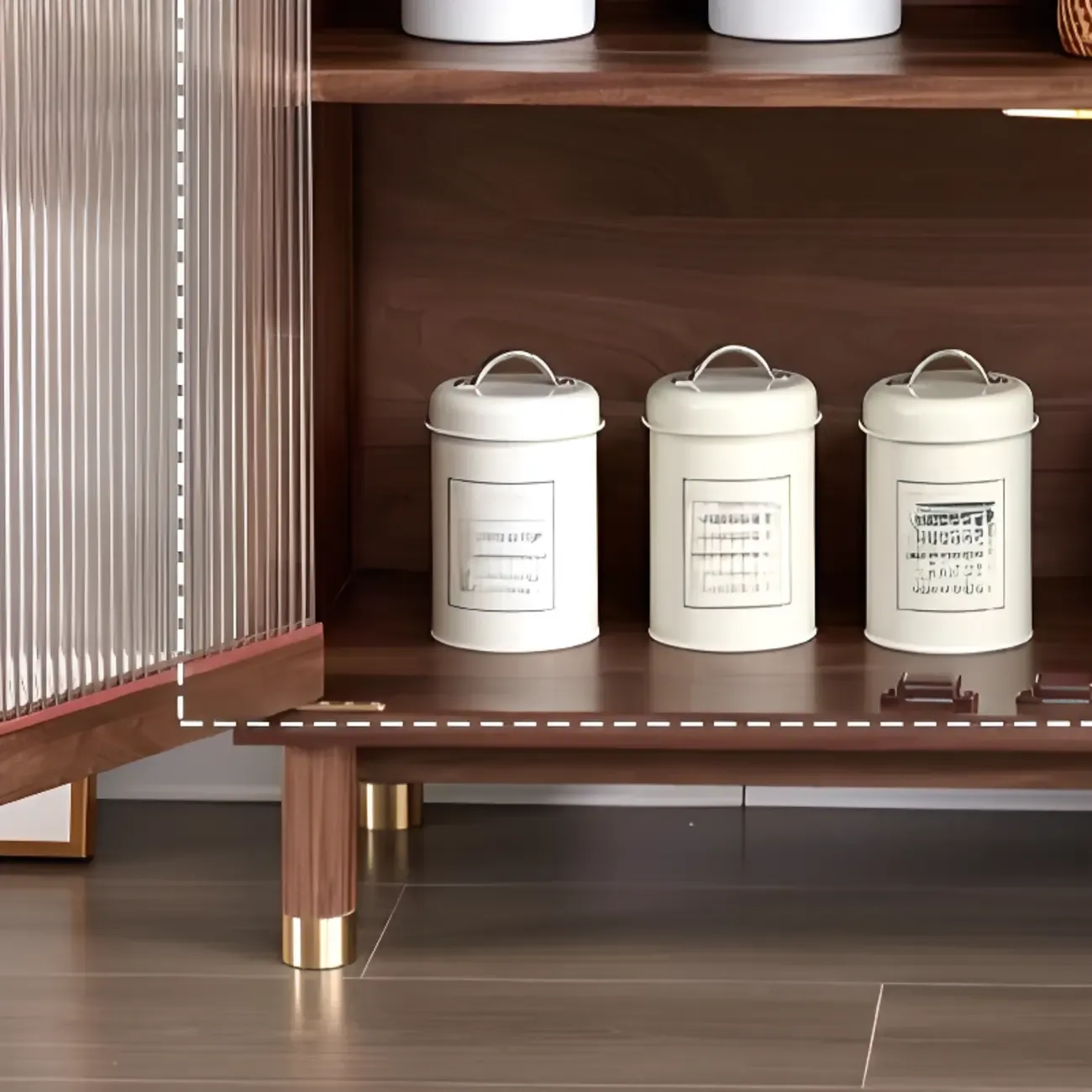 Modern Brown Wood Glass Door Adjustable Shelf Storage Cabinet Image - 7