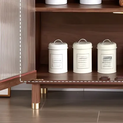 Modern Brown Wood Glass Door Adjustable Shelf Storage Cabinet Image - 7